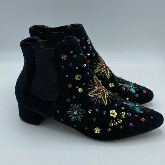 Betsey Johnson Shoes - Betsy Johnson Jax JAX01S5 Black Velvet Embellished Ankle Chelsea Boots Size 7.5